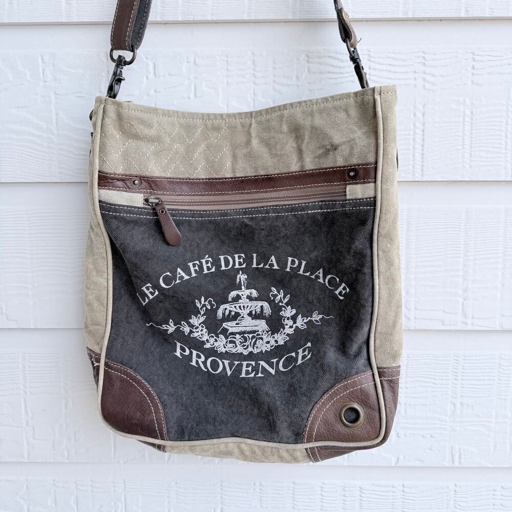 Myra Provence Canvas Leather Crossbody Satchel Boho Bag